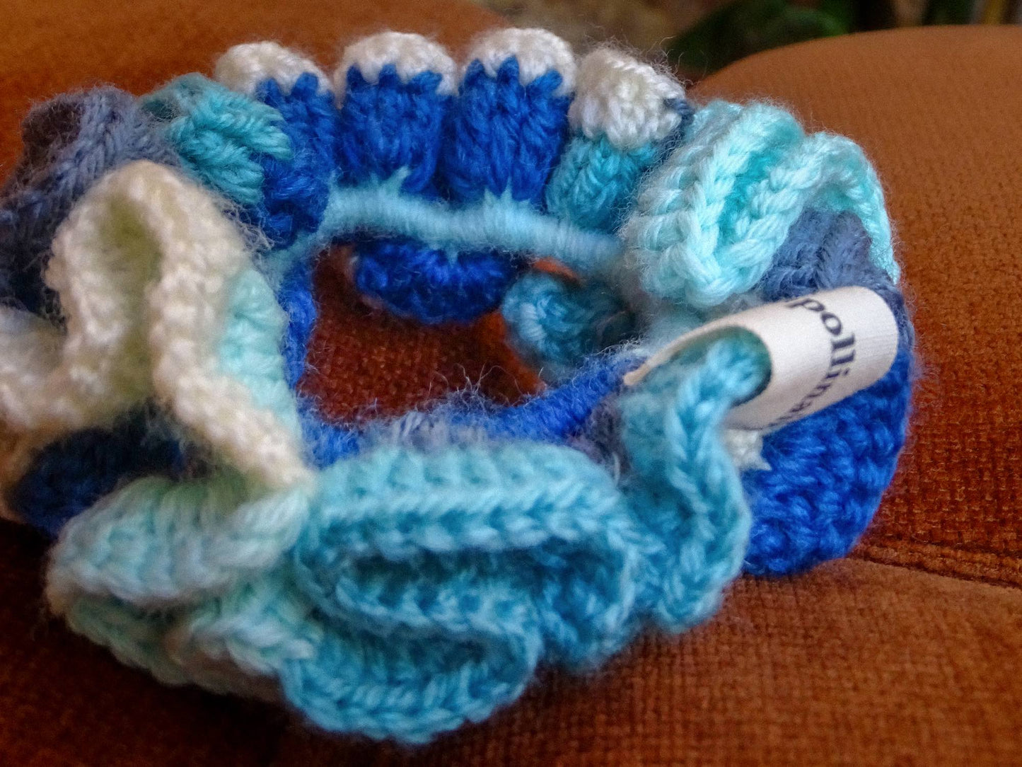 Chouchou crochet bleu gris