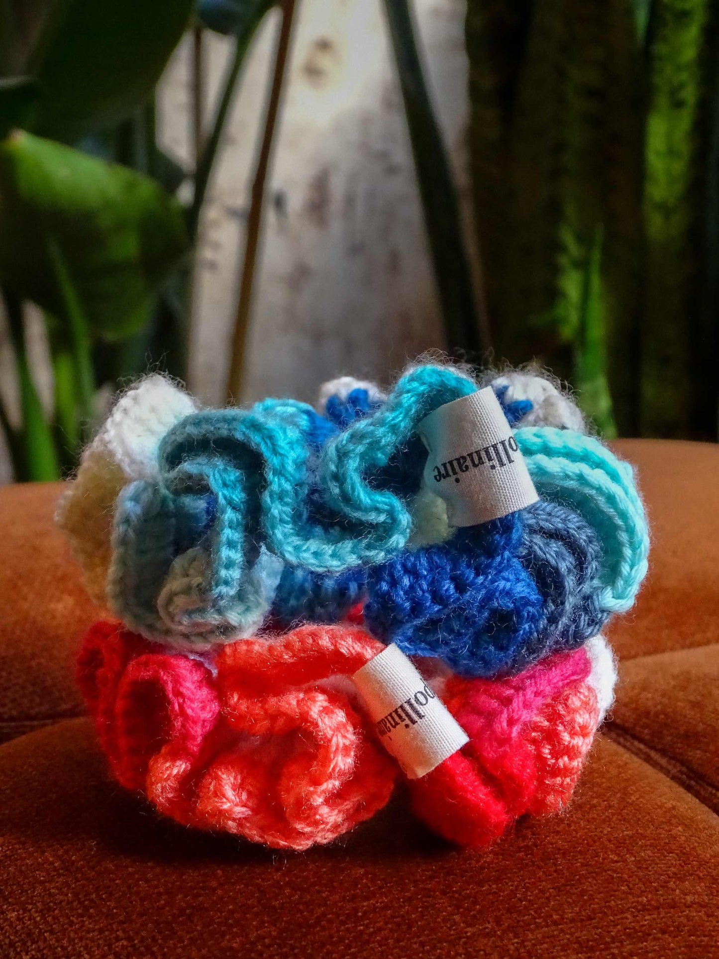 Chouchou crochet bleu gris